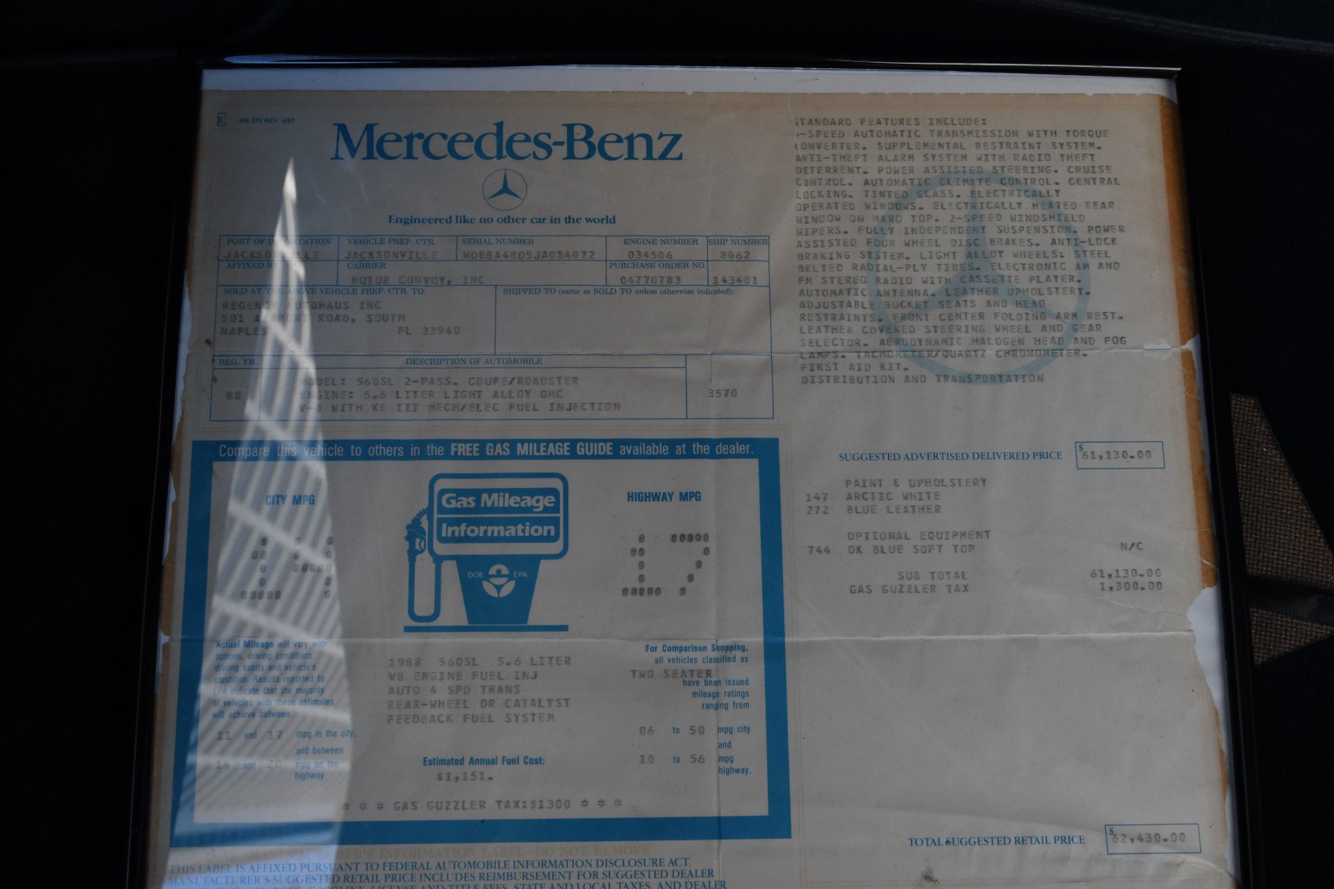 Used 1988 Mercedes-Benz 560SL Roadster | St. Petersburg, FL