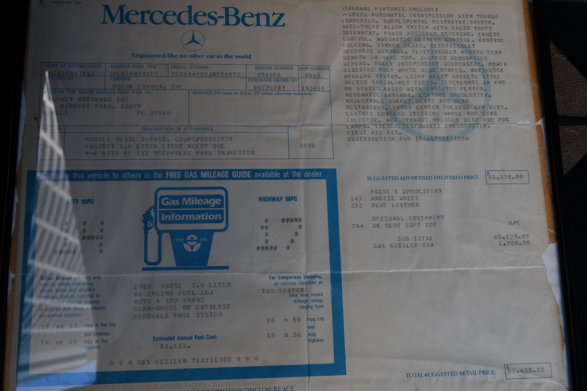 Used 1988 Mercedes-Benz 560SL Roadster | St. Petersburg, FL