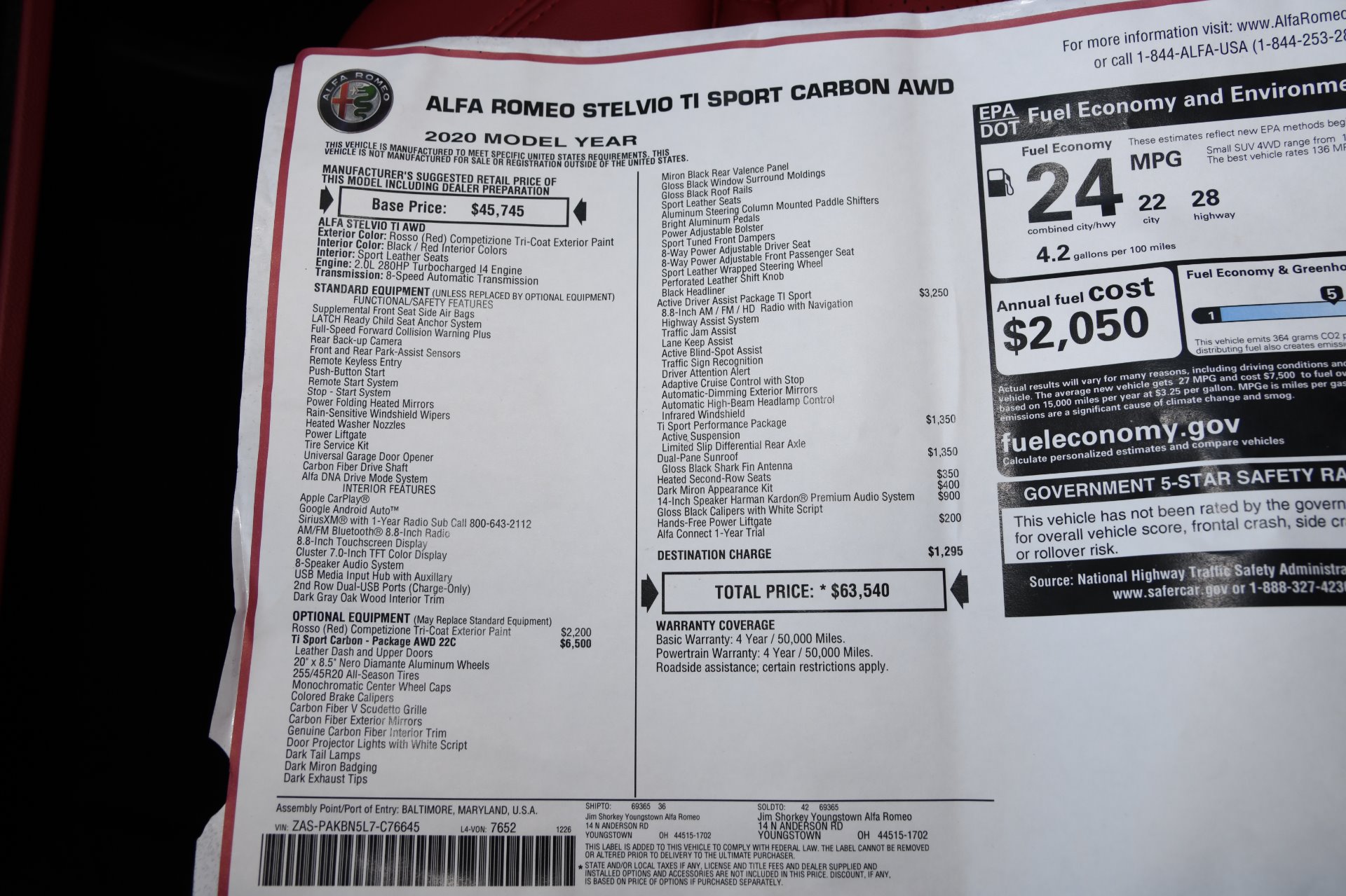New 2020 Alfa Romeo Stelvio TI SPORT CARBON Ti Sport Carbon | St. Petersburg, FL