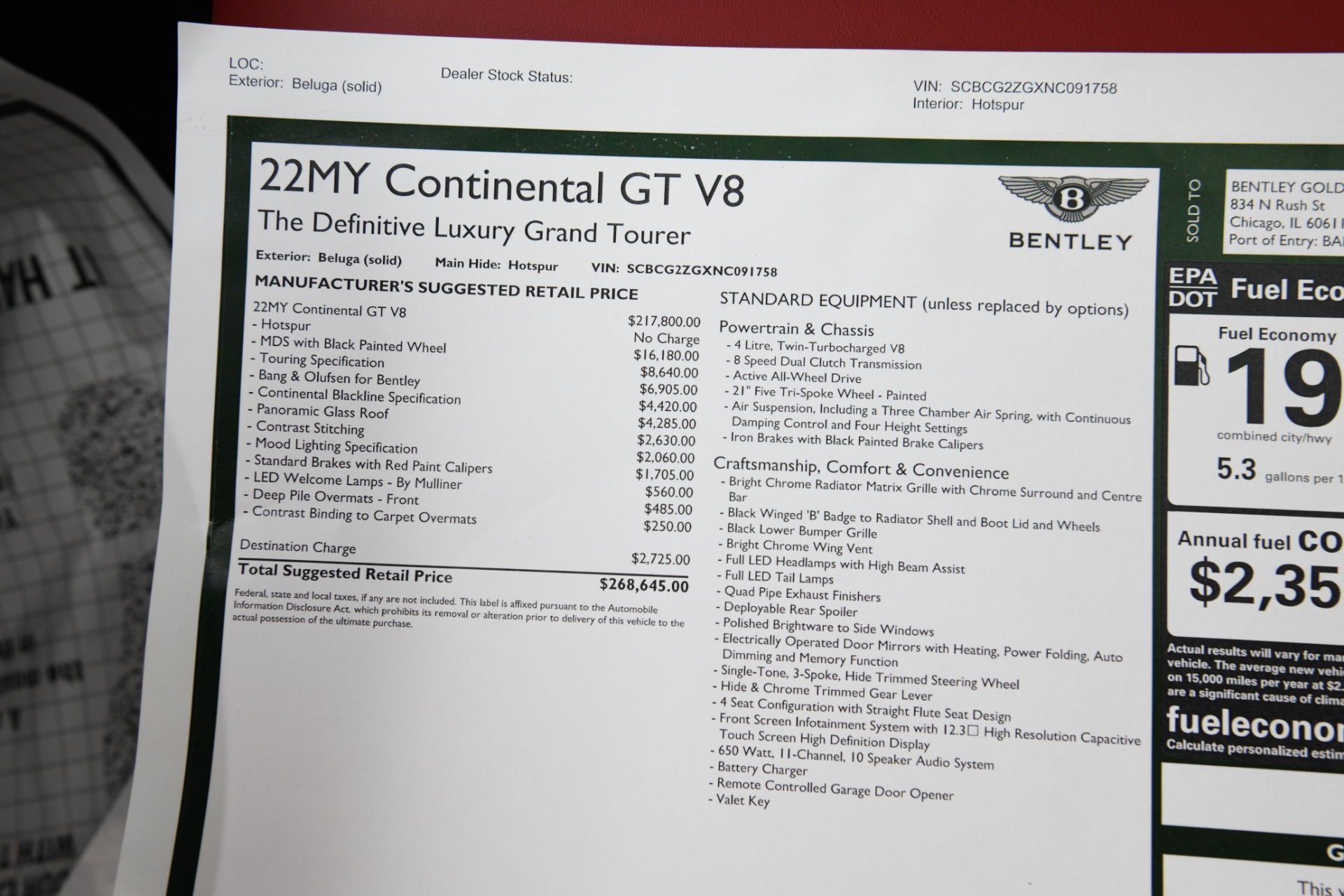 2022 Bentley continental GT GT V8 Stock # B1475-S for sale near Chicago