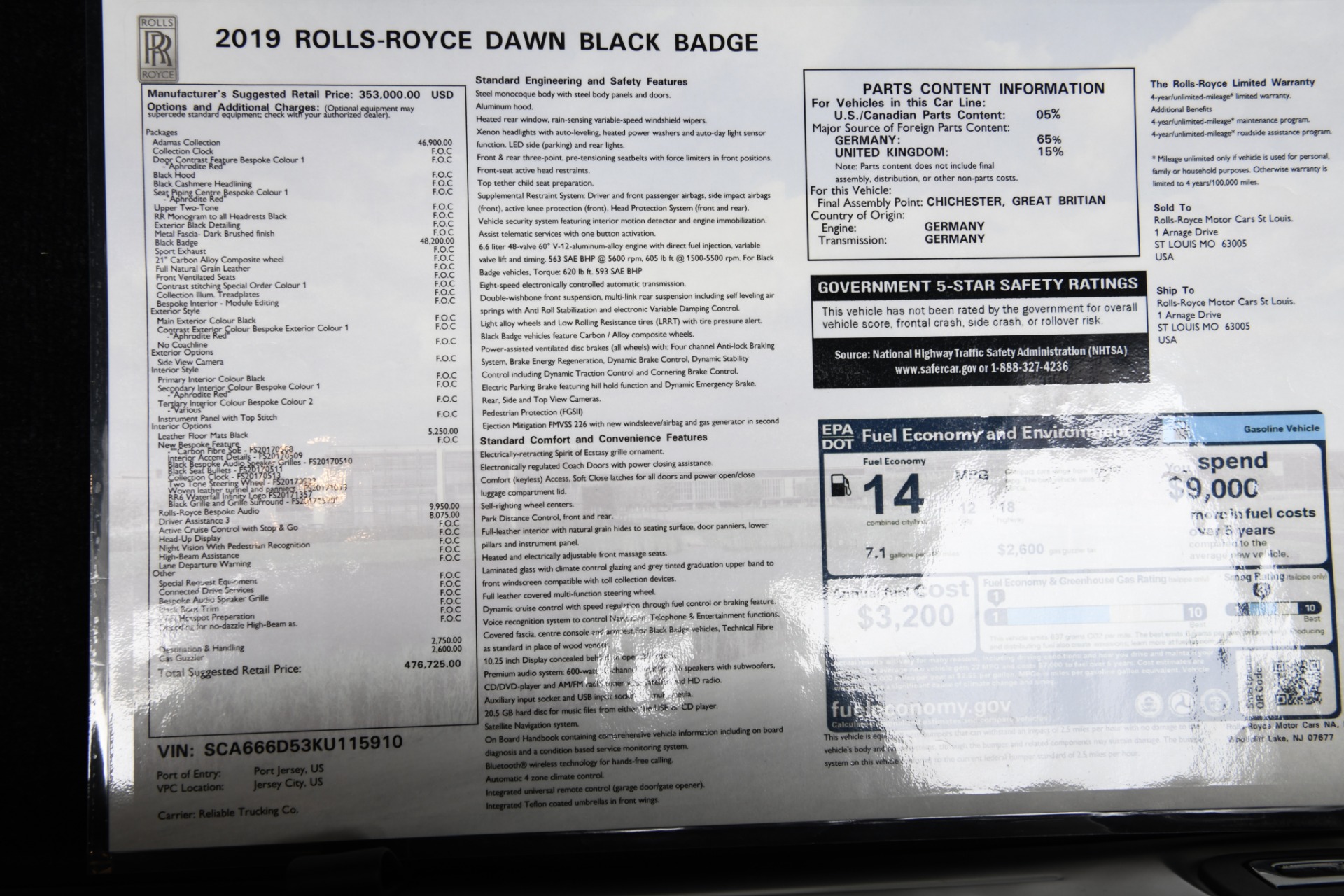 Used 2019 Rolls-Royce Dawn BLACK BADGE ADAMAS | St. Petersburg, FL